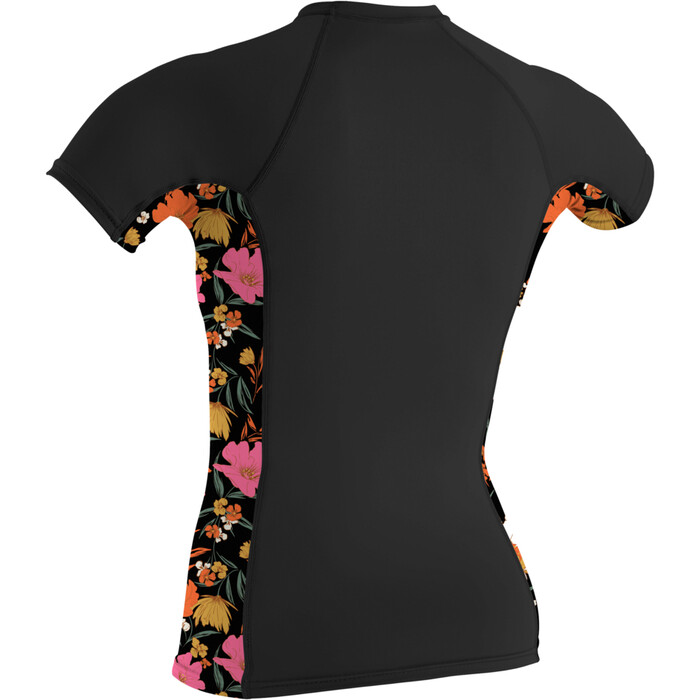 2024 O'Neill Womens Side Print Short Sleeve Rash Guard 5405S - Black / Bluemchen